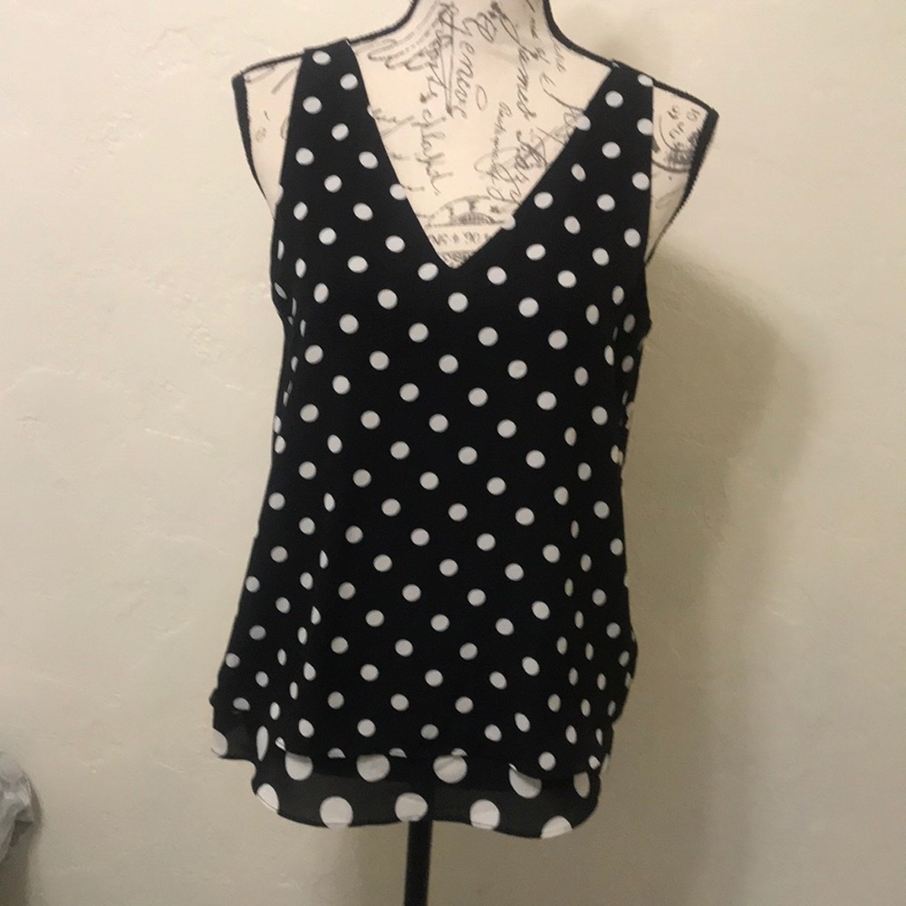 Printemps Ladies Sleeveless Top Black & White Polkadots.  Size Small
